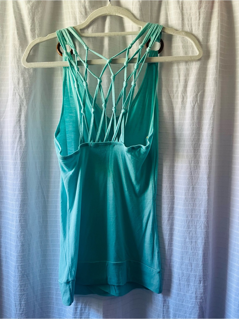 Turquoise Aqua Macramé-Back Tank with Wooden Ring Accents - Picture 3 of 4